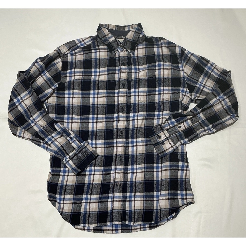 Weatherproof Vintage Flannel Shirt Mens Medium Blue Plaid Fall 100% Cotton
